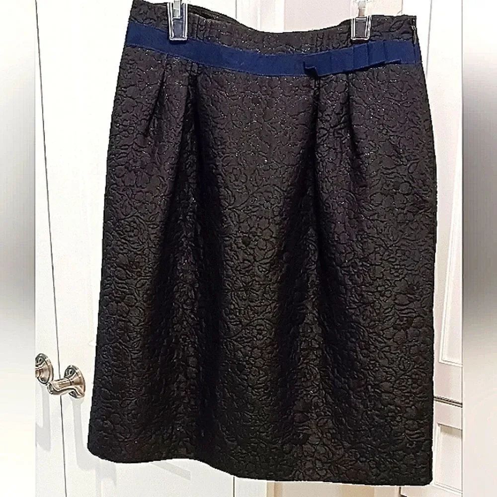 Simply Vera Wang Floral Brocade Metallic Pleated Skirt with Grosgrain Ribbon